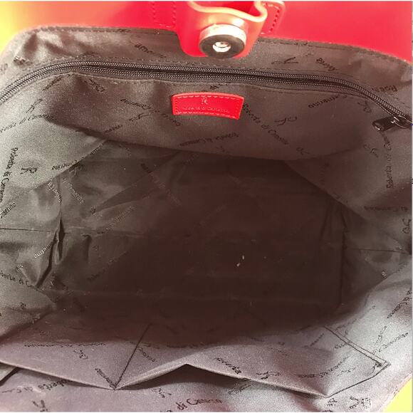 ROBERTA DI CAMERINO VTG Patent Leather Handbag Black Red Unique Boho Retro Rare - Picture 8 of 12